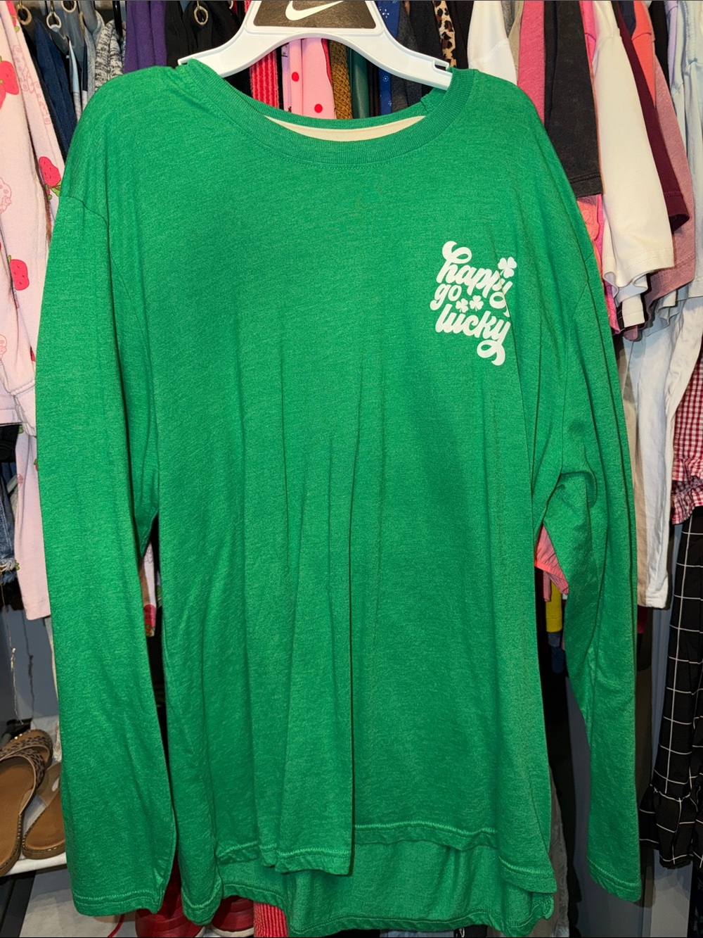 Women’s Long-Sleeve Tee in Bright Green with 'Gonna Go Lucky' Graphic